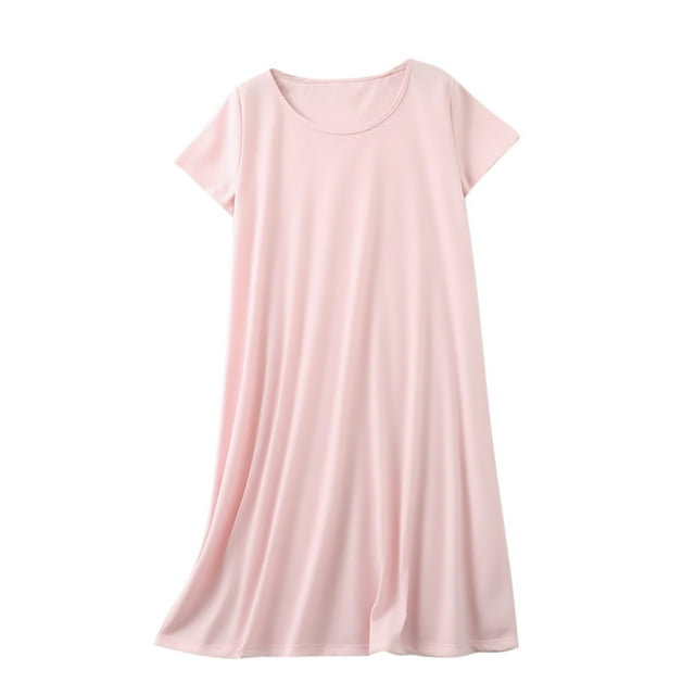 Tnhcen Robe d'Été en Coton Unie à Col Rond pour Femme – Pyjama Basique à Manches Courtes pour la Maison et l'Extérieur, Robe Décontractée Polyvalente P-2TG