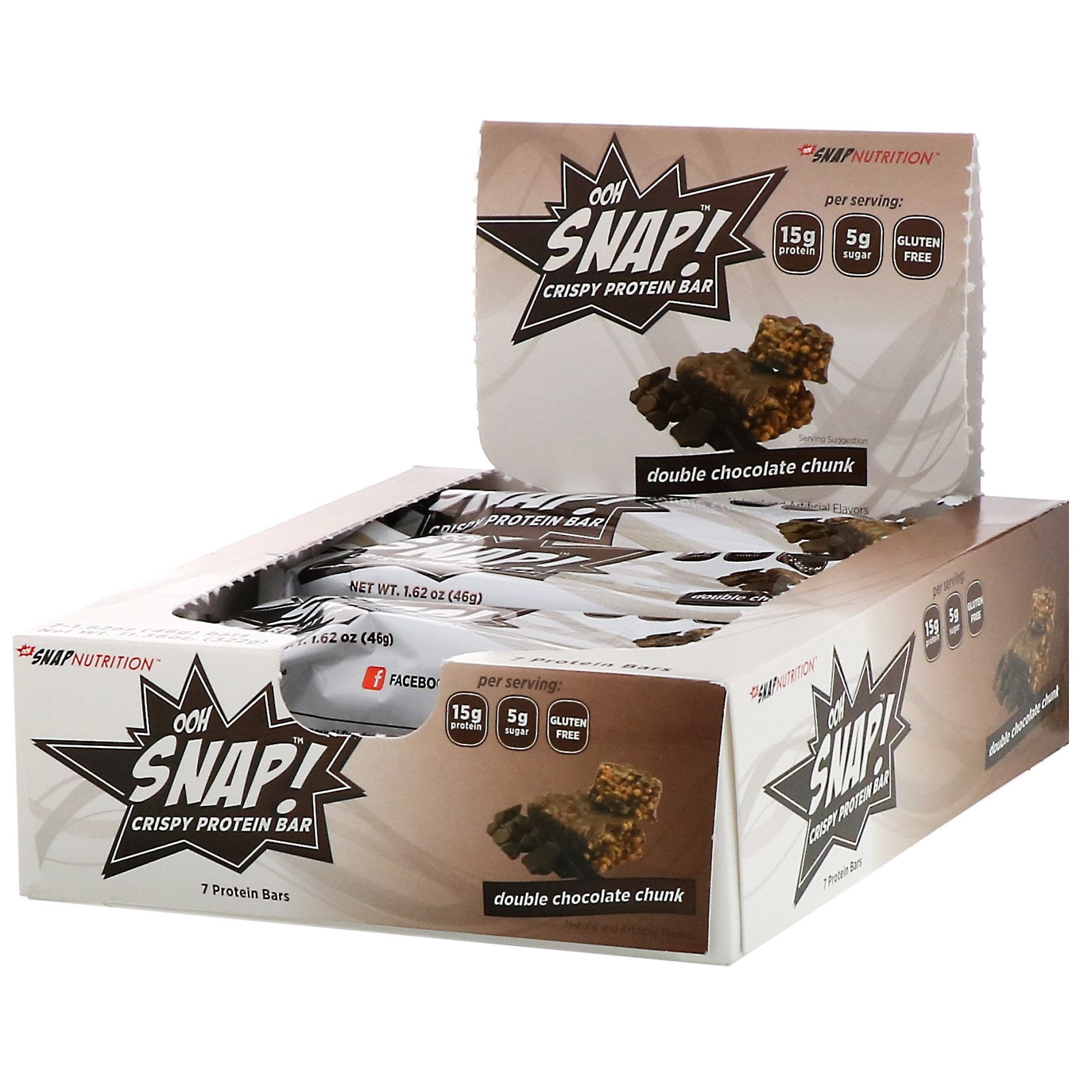 OOH Snap! Crispy Protein Bar, Double Chocolate Chunk, 7 Bars, 1.62 oz