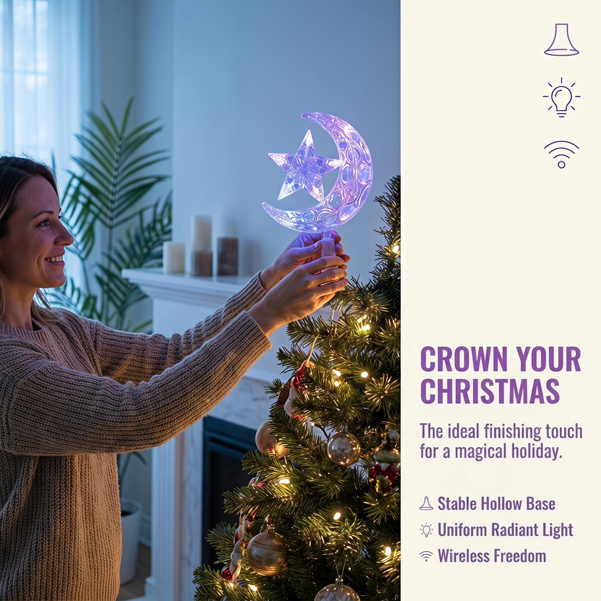 Unique Bargains Tree Finial Battery Operated Spring Mount Moon Multicolor Lights 7.9"