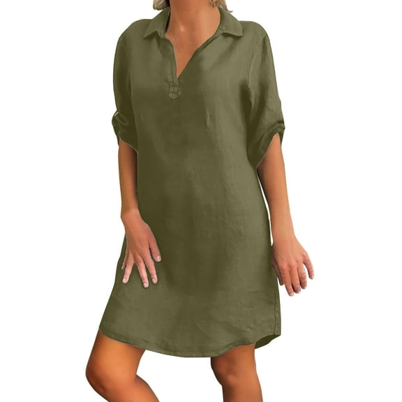 Hwmodou Summer Dresses Women 2024 Women Summer Dress Knee Length T Shirt Dress Large Sizes Blouse Dress Sweater Dress For Woman