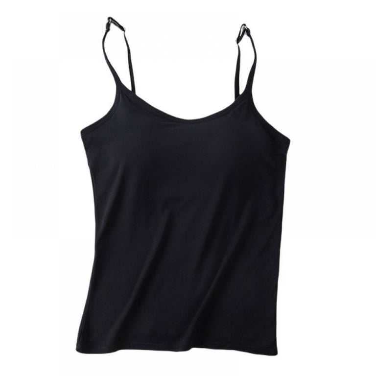 Womens Camisole with Shelf Bra Cotton Undershirts Adjustable Strap Camis  Spaghetti Strap Tank Tops 2-3 Pack M-XXL