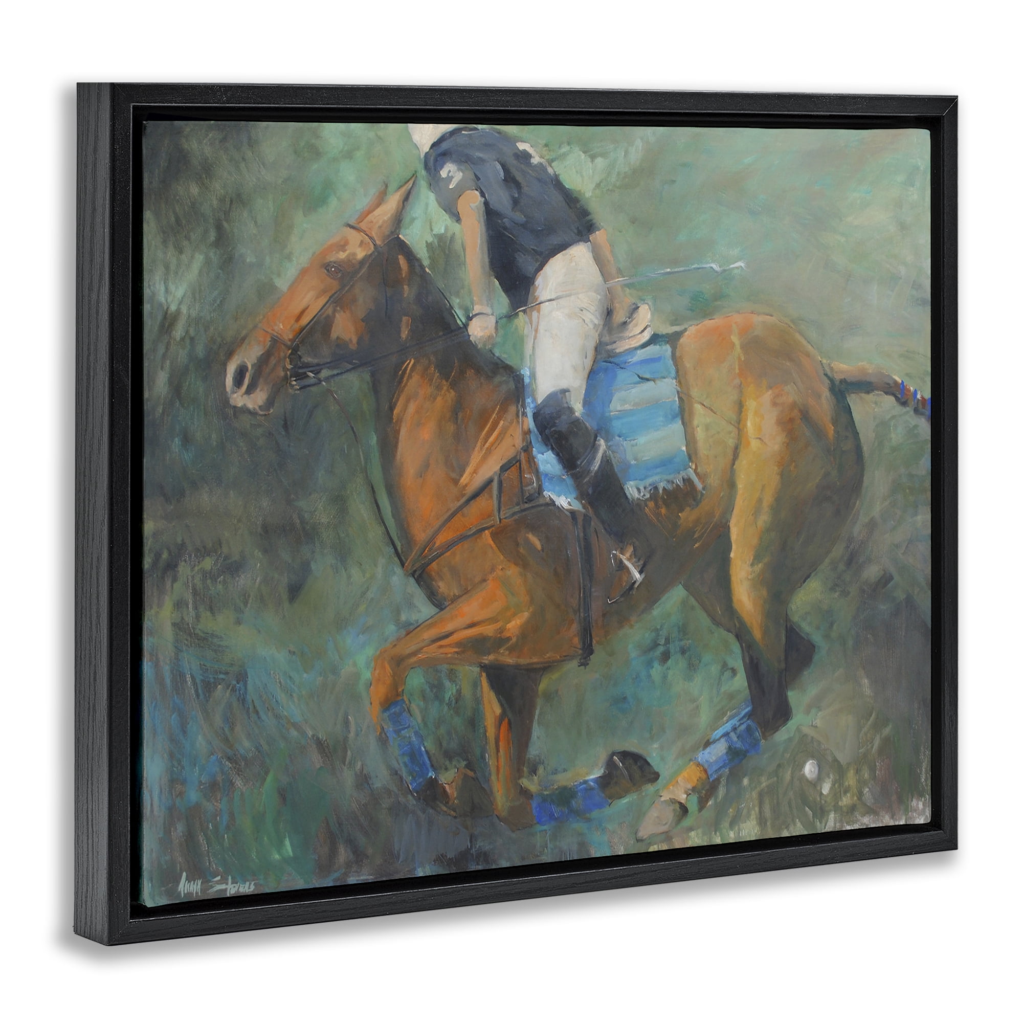 Stupell Industries Polo Rider in Dynamic Motion Black Framed Floater Canvas Wall Art, design by Jadei Graphics