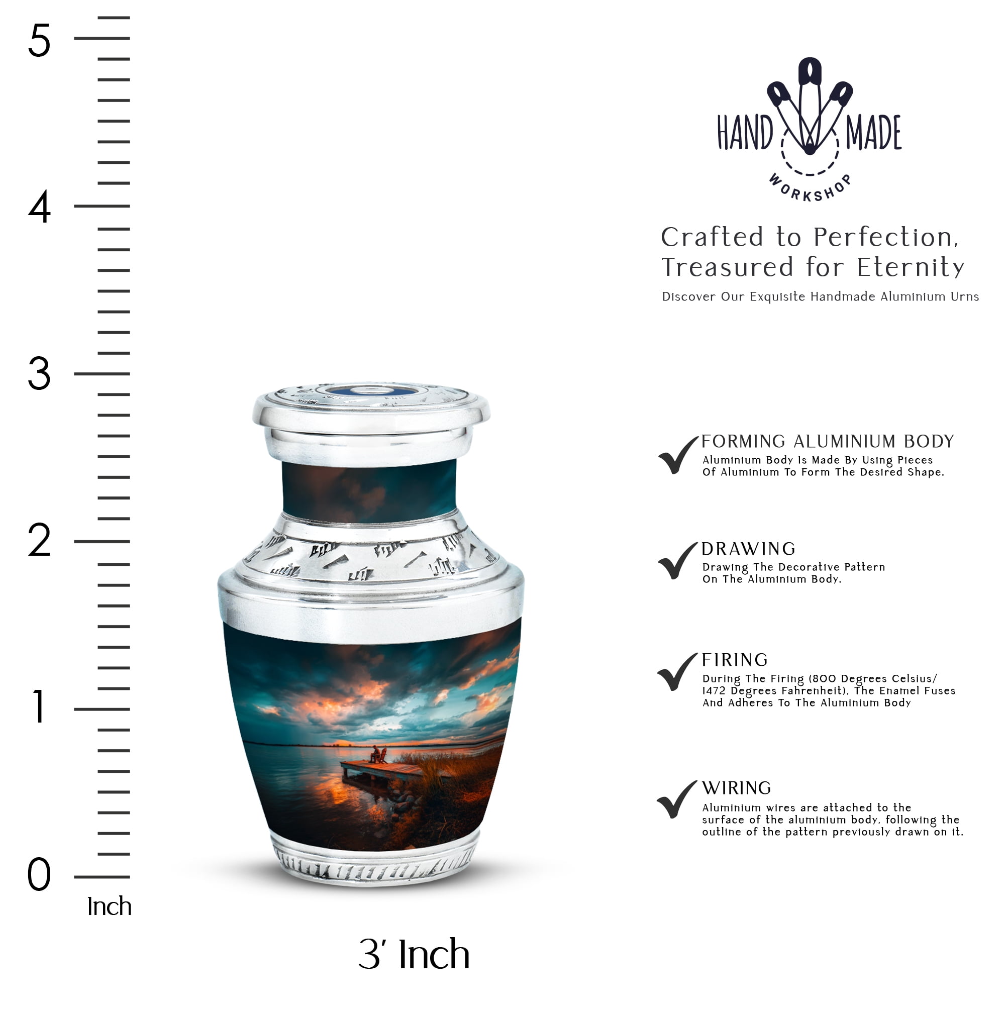SABURIAL Fishing Urn - Memorial Urn For Male Ashes - 3 Inch - Pack Of 4 - Unique Urns For Human Ash - Burial Decorative For Mom & Dad - Funeral Keepsakes For Adult Human