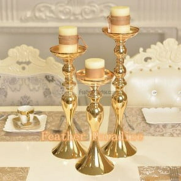 Wedding Flower Floral Stand /Pillar Candle Holder Feather Ball Centerpiece Stand Reversible- Gold 15 in - 1 Piece