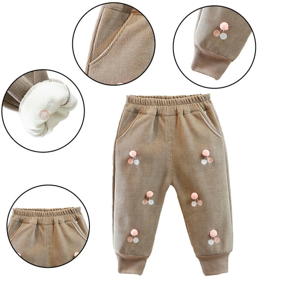 Esaierr 6M-4T Newborn Baby Girls Padded Jogger Pants Toddler Solid Color Sweatpants Warm Sweat Pants Fall Winter Stretch Bottoms