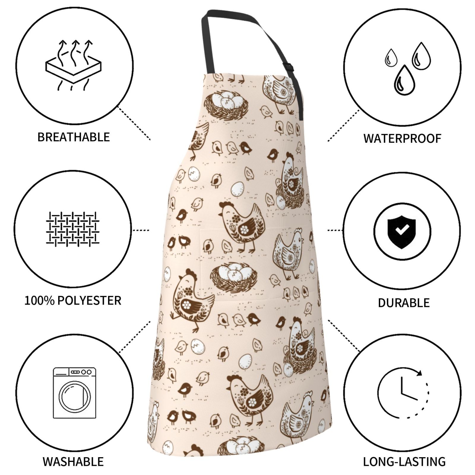 Kdxio Retro Rooster Apron with Pockets Adjustable Kitchen Aprons for Men Women Waterproof Aprons for Cooking,Drawing,Crafting, Baking Household Cleaning