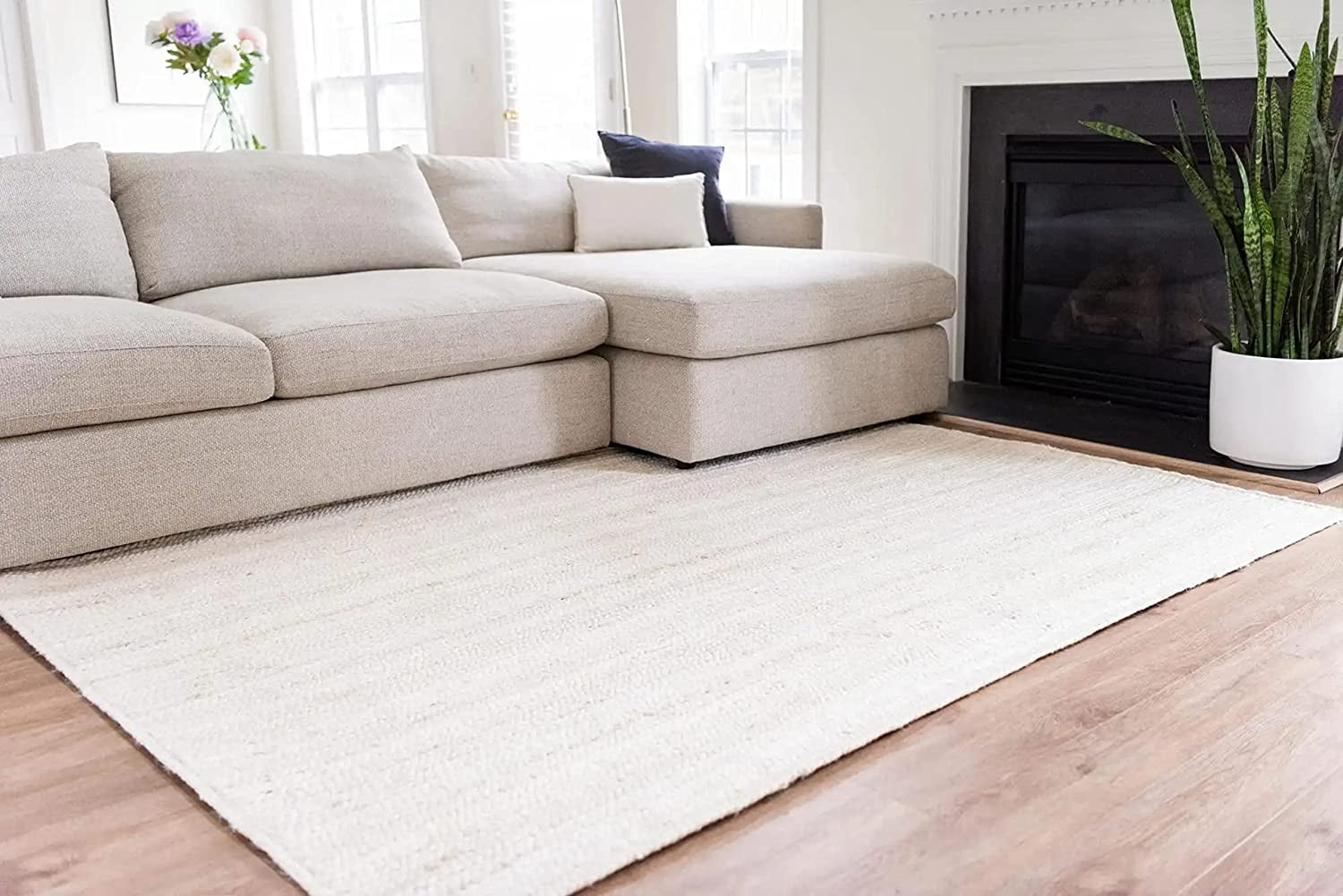 Agro Richer White Dye Rectangle Jute Area Rugs for Living, Carpet for Kitchen outdoor & Indoor (5x10" Feet)
