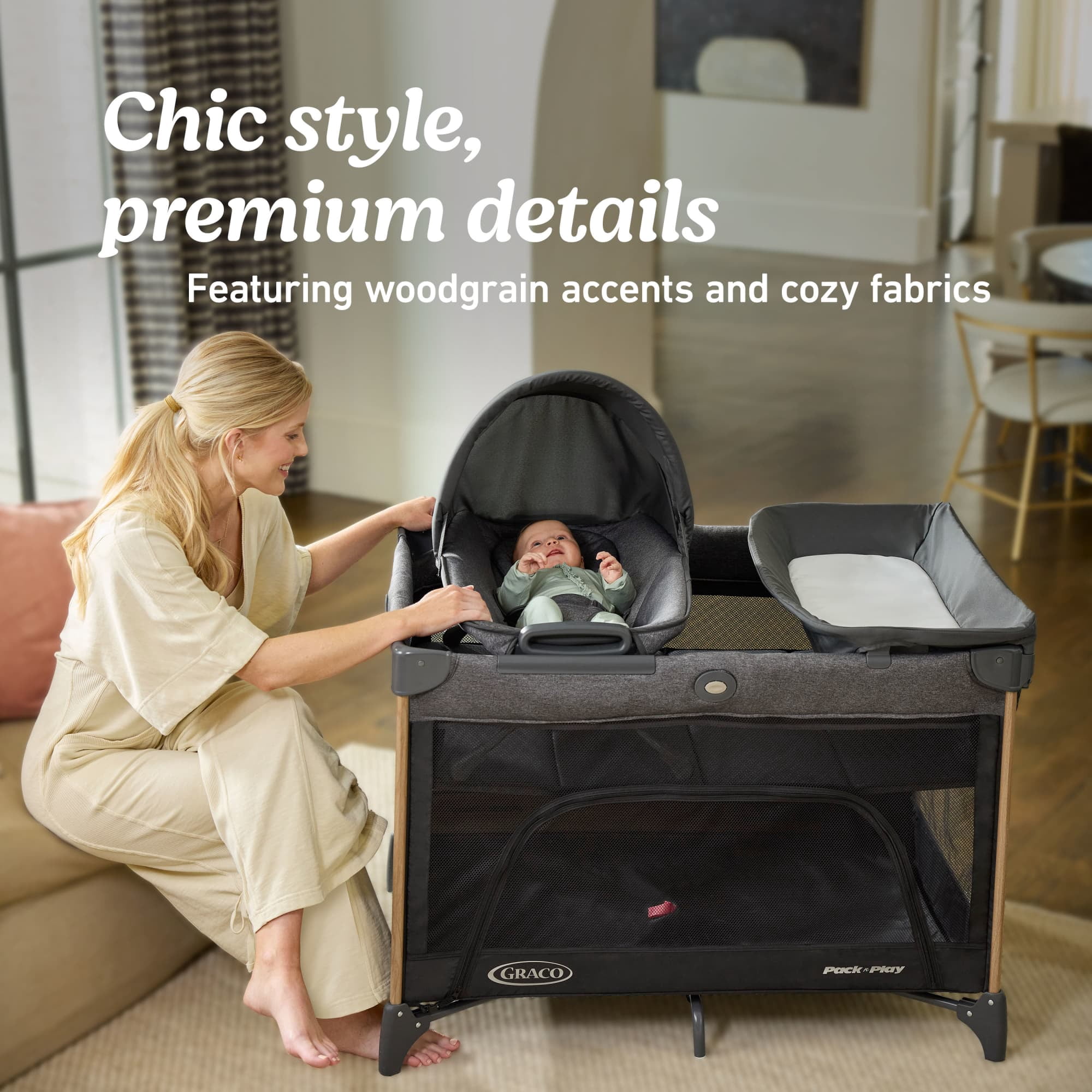 Graco Pack n' Play Close2Baby Seat Lux Infant Toddler Playard, Milan Black