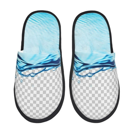 Balery Crystal Clear Water Splash Slient Indoor Furry Fleece Comfort House Shoes Soft Non-Slip Home Shoes Cotton slippers House Slippers-- Large