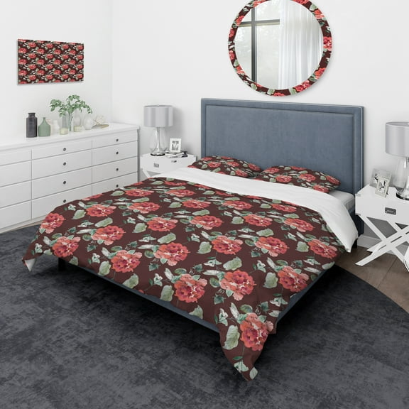 Designart 'Red Rose in Brown Background' Traditional Duvet Cover Set
