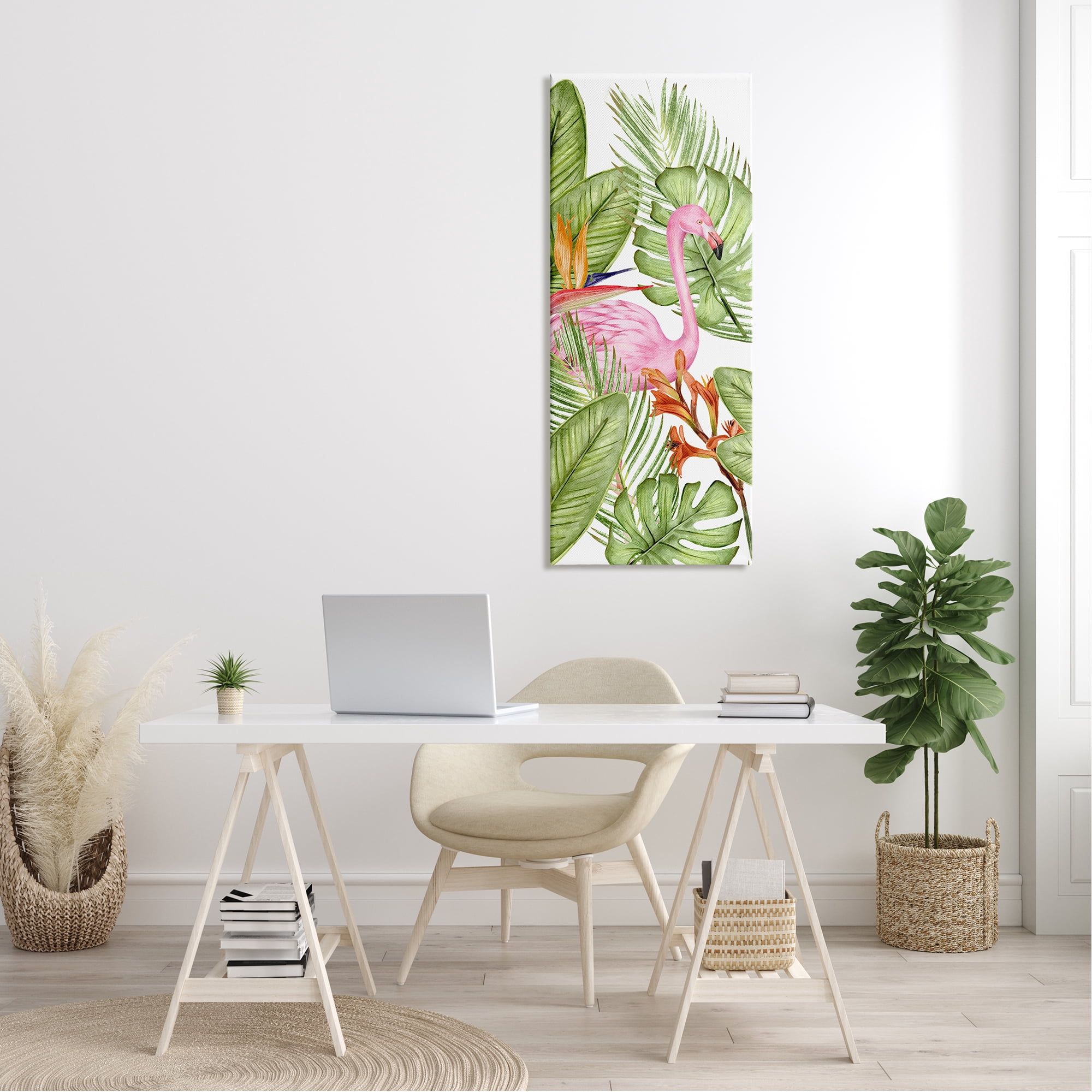 Stupell Industries Flamingo & Monstera Leaves Animals & Insects Painting Gallery Wrapped Canvas Print Wall Art, 20 x 48