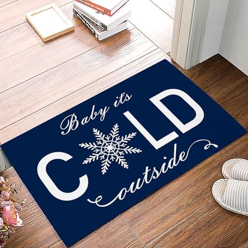 Doormat Indoor Entrance Home Decor Door Mat Christmas Snowflake Anti Fatigue Floor Rugs for Kitchen Bathroom Baby It's Cold Outside Winter Navy Blue Funny Welcome Mat 17x30 Inch.