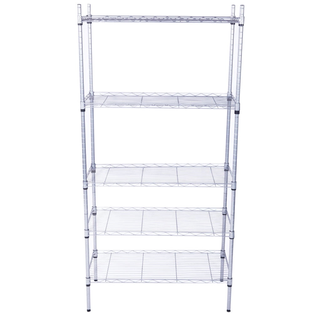 Metal 5Shelf Storage Rack Heavy Duty Rectangle Carbon Steel Wire Shelving Unit Adjustable