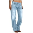 thumbnail image 2 of Clearance! Women's Flare Jeans Low Waisted Straight Leg Ripped Denim Pants Light Blue XXL Size, 2 of 7