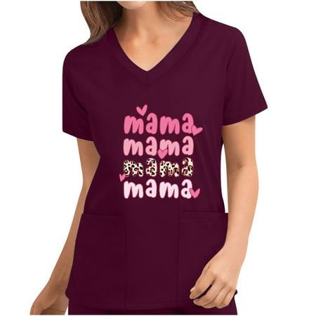 

Women s Mama Shirt Nursing Uniforms Summer Scrub Tops Short Sleeve Blouses Casual V Neck T-Shirts with Pocket