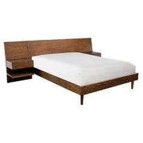 Pemberly Row Solid Wood Queen Bed with 2 Nightstand in Pecan Brown