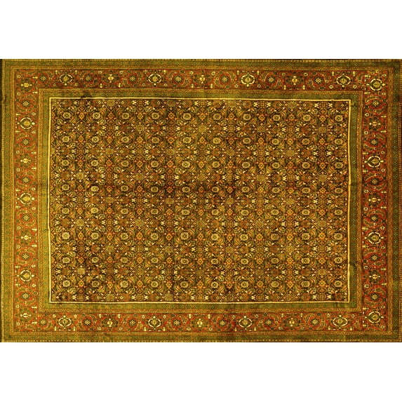 Ahgly Company Machine Washable Indoor Rectangle Persian Yellow Traditional Area Rugs, 7' x 9'