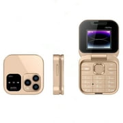 i16pro Mini Flip Phone Golden Foldable Flip Mini Cell Phone 2G GMS Mobile Phone Unlocked Flip Phone 1.77 '' Screen 2 SIM Camera Flashlight Radio Flip Mini Smartphone