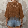 thumbnail image 4 of Women's Plain Fringe Trim Cut out Sheer Cover Up, Boho Scallop Trim 3/4 Sleeve Round Neck Cover up for Vacation, 4 of 5