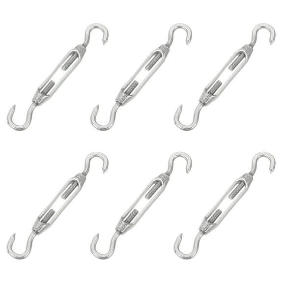 Uxcell 6 pack M4 Hook and Hook Turnbuckles Wire Rope Tension, 304 Stainless Steel Turnbuckle Adjustable Cable Tensioner