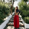 thumbnail image 4 of Yungyresw Womens Baggy Harem Pants Solid Color Wide Leg High Smocked Waist Flowy Pants For Women Summer Beach Lounge Casual Trousers Red XL, 4 of 5