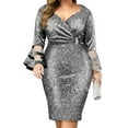 thumbnail image 3 of Gvmfive Women Plus Size Glitter Party Cocktail Dress Flared Long Sleeve V Neck Dress L-8XL, 3 of 6