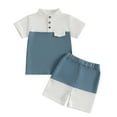 thumbnail image 1 of Zpanxa Summer Outfits for Girls Solid Color Stand Collar Color Block Short Sleeve Top and Shorts Set 4 Years, 1 of 5