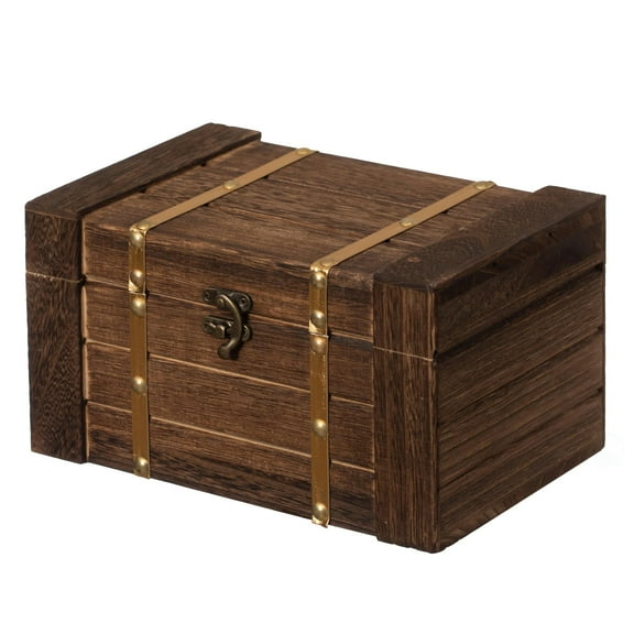 Vintiquewise Rectangular Wooden Treasure Chest Rustic Dark Wood Decorative Storage Box and Organizer for Trinkets Jewelry Coins Letters or Gift Packaging Vintage-Style Accent for Home or Office Decor