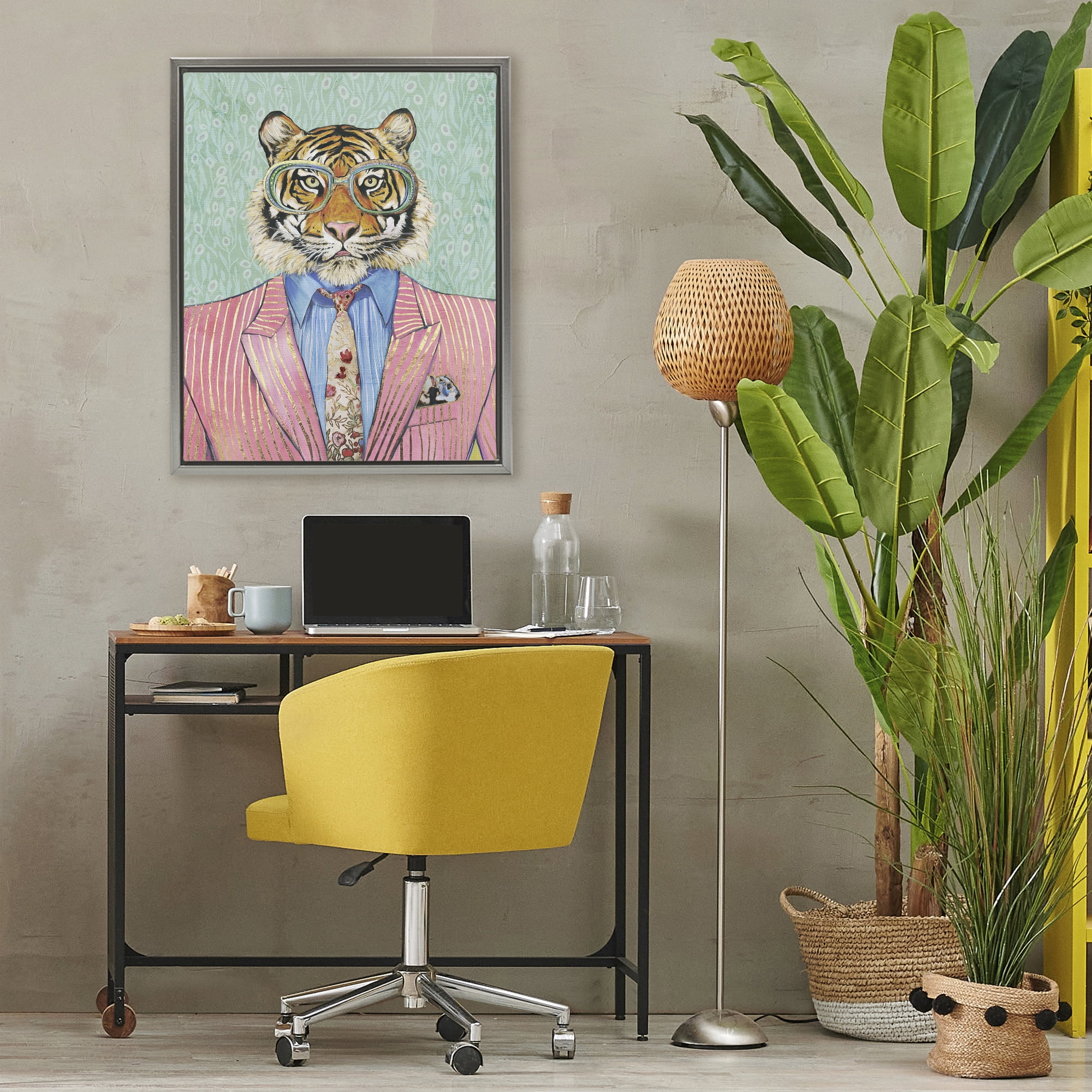 Stupell Industries Sharp Tiger Outfit Gray Framed Floater Canvas Wall Art, design by Svetlana Aleynikova