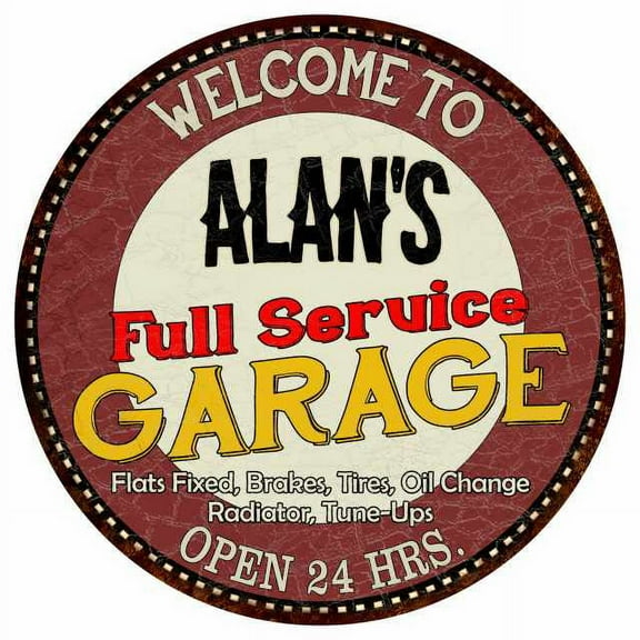 Alan's Full Service Garage 14" Round Metal Sign Man Cave Decor 100140037035