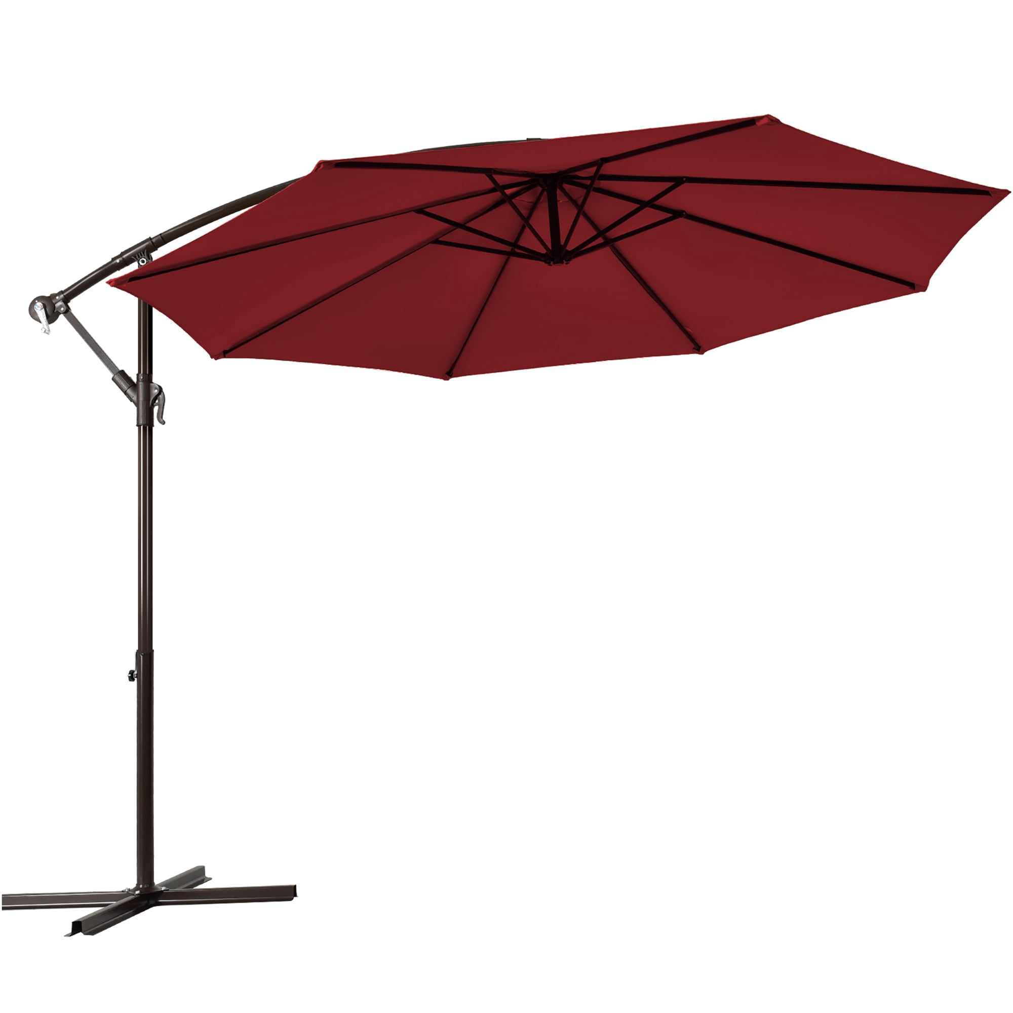 Gymax 10 ft Patio Cantilever Offset Umbrella Yard Garden Outdoor w/ 8 Ribs Burgundy