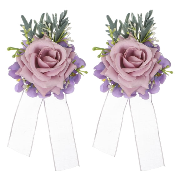 Uxcell 2 Pcs Light Purple Flower Wrist Corsage Bracelets, Artificial Flowers Corsage Wristlet for Wedding Bride Groom Ceremony Anniversary Prom Party