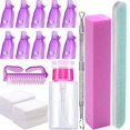 thumbnail image 1 of Qdsuh Kit de herramientas para quitar esmalte de uñas, 500 piezas de almohadillas de algodón para quitar esmalte de gel, 10 tapas de clips para quitar esmalte de color morado, 1 botella quitaesmalte,, 1 of 5