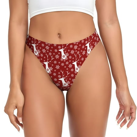 Bingfone Christmas Deer Head Print Seamless Women Underwear Thongs Low Rise Hipster G-string Thongs Sexy Comfortable Panties Undies for Women-Large