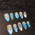 thumbnail image 4 of Handmade Press on Nails for Women - Medium Almond 3D Thick Acrylic Reusable Fake Nails with Designs Summer Floral Boho Funky Tropical Cute Nail-art Set 10pcs,blue-floral,M, 4 of 6