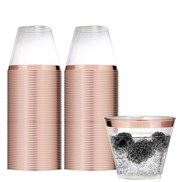 Rose Gold Plastic Cups 100 9 Oz Clear Plastic Cups Old Fashioned Tumblers Rose Gold Rimmed Cups Fancy Disposable Wedding Cups Elegant Party Cups with Rose Gold Rim - Walmart.com Rose Gold Plastic Cups 100 9 Oz Clear Plastic Cups Old Fashioned Tumblers Rose Gold Rimmed Cups Fancy Disposable Wedding Cups Elegant Party Cups with Rose Gold Rim - Walmart.com