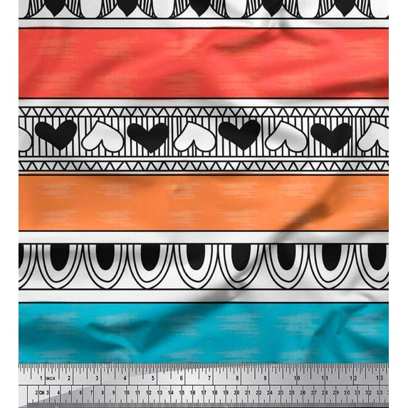 Soimoi Orange Viscose Chiffon Fabric Heart Stripe Fabric Prints By Yard 42 Inch Wide