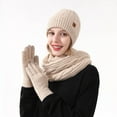 thumbnail image 2 of Xfvqtps Women Hat Scarf Glove Set Knit with Plush Lined Colorful Sequins Touchscreen Winter Warm Stretchy Extended Beanie Neck Warmer Gloves Set Beige, 2 of 9