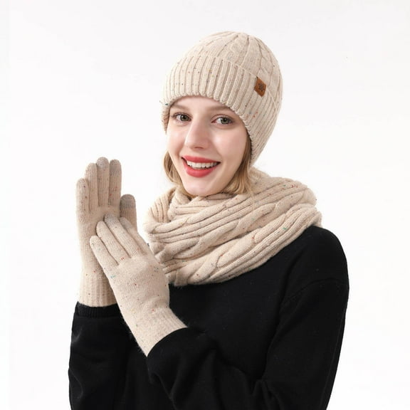 Ahabrexf Cold Weather Gloves, Winter Accessories Velvet Hat Scarf Gloves Warm Set for Women