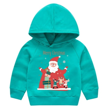 

SUWHWEA Children s Print Hooded Pullover Boys And Girls Sweater Santa Claus Children s Jacket Long Sleeve Sweatshirt in season Fall savings on Clearance