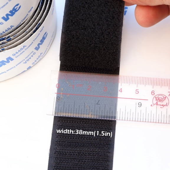 Black 1.5-Inch Sticky Back Tape - 3FT Strong Adhesive Hook and Loop for Auto Trim & Home DIY
