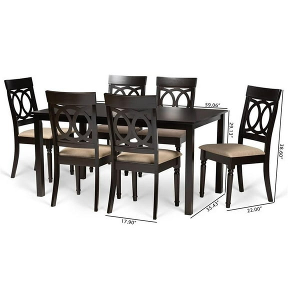 Bowery Hill Sand and Dark Brown Finished Wood 7-Piece Dining Set