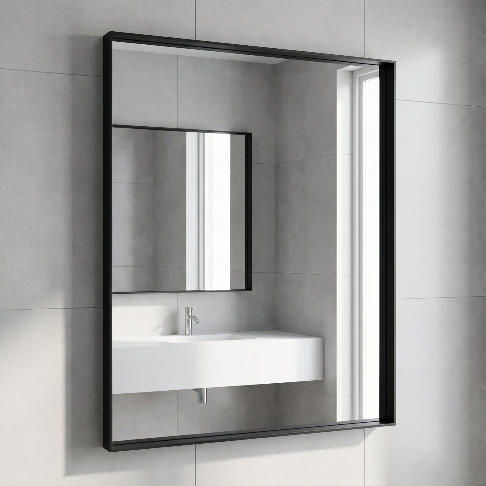 Gleamira 24"x24" Rectangular Bathroom Mirror Wall Vanity Mirror with Deep Frame, Black