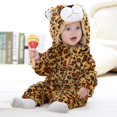 thumbnail image 3 of AWZXDE Toddlers Boy halloween Leopard Animal Character Zipper Hooded Romper Flannel Warm Full‑Body Outfit For Halloween Party Cosplay Photo And Themed Events Brown2 - 12-24 Months, 3 of 3