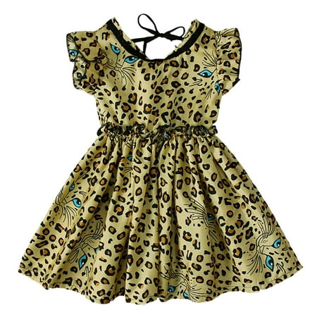 

Rovga Dresses For Girls Summer Toddler Kids Baby Girls Leopard Print Ruffled Princess Casual Dress Beautiful Clothing