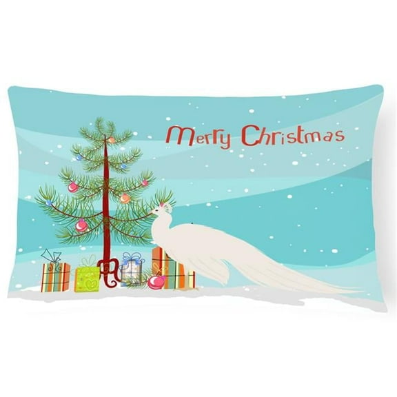 Carolines Treasures BB9293PW1216 White Peacock Peafowl Christmas Canvas Fabric Decorative Pillow, Teal, 12H x16W,