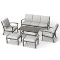 thumbnail image 2 of 6 Pieces Aluminum Outdoor Conversation Set, Patio Outdoor Furniture Set with 1 Three-Seater Sofa, 1 Coffee Table, 2 Armchairs, and 2 Ottomans for Yard, Porch, and Deck, 2 of 6