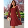 thumbnail image 3 of DARING DIVA Long Sleeve Square Neck Dress S Wine Red, 3 of 8