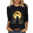 thumbnail image 2 of Uootdi Womens Halloween Black Cats Full Moon Funny Animal Printed Long Sleeve Sweater Crew Neck Sweatshirt Fall Pullover Black Womens Tops, 2 of 4