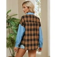 thumbnail image 5 of Womens Denim Shacket Button Down Plaid Flannel Shirt Long Sleeve Color Block Fall Blouses, 5 of 5